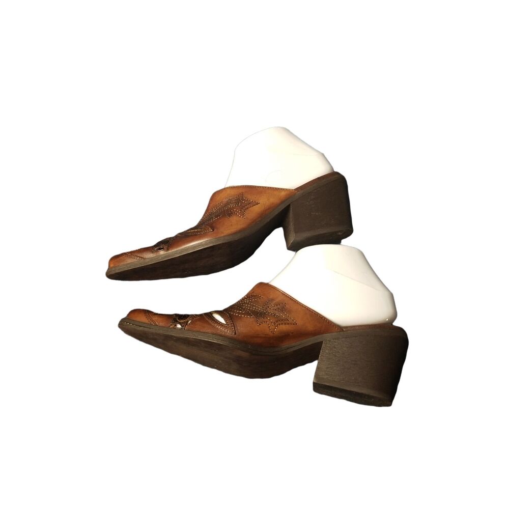 Carlos by Carlos Santana Brown Leather Round-up Mules Western Size 7 1/2 - Picture 1 of 4
